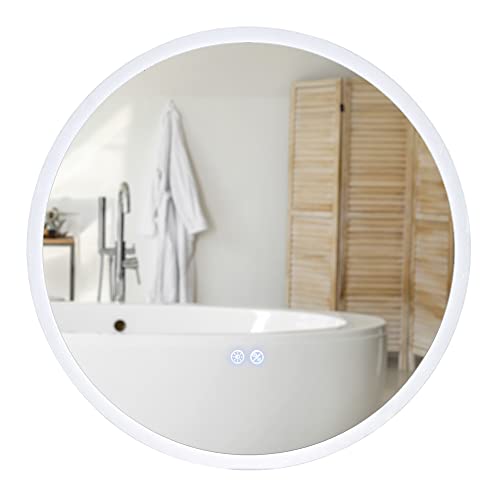 Aquaterior 22" Round Led Bathroom Mirror With Light Anti-Fog Illuminated Dimmable Ip65 Waterproof Wall Mounted Vanity Mirrors Touch Switch #TOP8