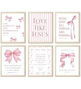 Coquette Pink Bow Wall Art Inspirational Bible Verses Canvas Wall Decor Jesus Christian Posters P...