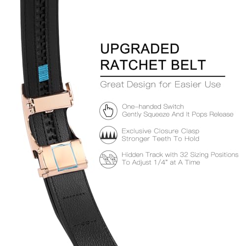 SENDEFN Men's Leather Casual Belt 1 3/8" Automatic Ratchet Belts Adjustable Click Buckle Belts with Gift Box for Dress3