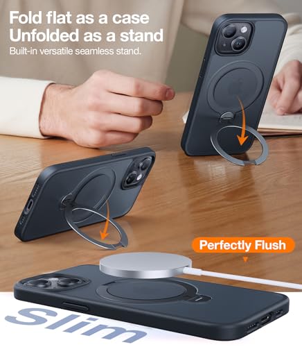 TORRAS Upgraded 360°Spin Magnetic Stand for iPhone 15 Case/iPhone 14 Case, Fit for MagSafe with Stand & Ring Holder, 12FT Mil-Grade Protection Translucent Slim Phone Case for iPhone 15 Ostand, Black - image 3