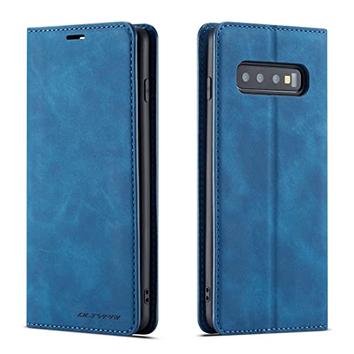 Coque Samsung S10 protège écran anti rayure étui portefeuille bleu aimanté