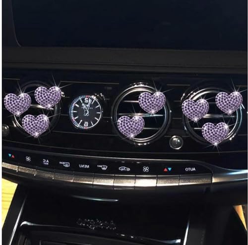 Image of 8Pcs Purple Bling Heart Air Vent Clips,Crystal Heart Cars Air Fresheners Vent Clips Cars Diffuser Rhinestone Diamond Decoration Car Interior Decor Cute Car Accessories for Women,Interior Accessories