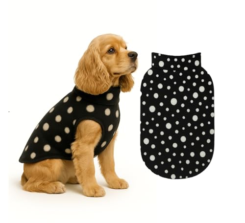 Image of The Pets Company Dog Winter Coat Jacket, Clothes, Windproof, Light Weight, Washable, Ultra Warm Thick Fleece Lined Dog Vest for Cold Weather Protection, (Polka Black Cherry, Medium - 18 Inch)