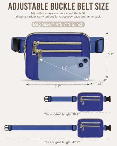 Image of Fanny Packs for Women 4 Zip Pocket Crossbody Belt Bag Waist Bags | Waterproof, Fashion Waist Pack, Crossbody Bags for Women, with Adjustable Strap, for Workout,Running,Traveling(Blue,M)