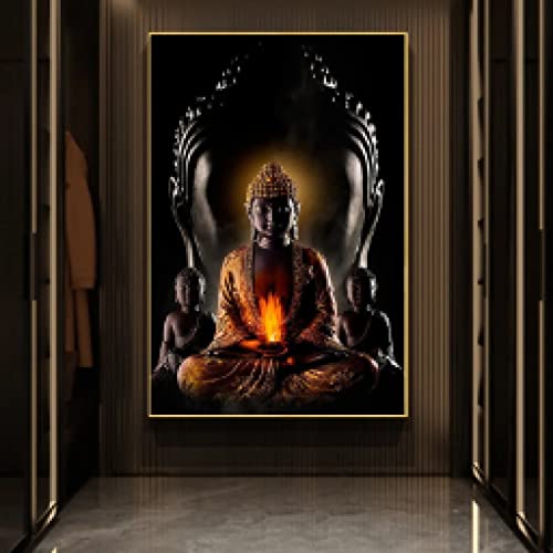 Art Toile Bouddha Moderne Or 60x90cm Sans Cadre Décoration Murale