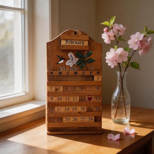 Visualización de fecha de escritorio para decorar despachos con diseño de madera y colibrí 3