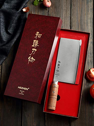 Foto von HEZHEN YM3L-Serie, Chinesisches Küchenmesser,180mm-Gemüse Fleischbeil Hackmesser,Scharfes Metzger Kochmesser,X9Cr18MoV-Verbundstahl,Fulltang,Padauk-Holzgriff,Mit Geschenkbox