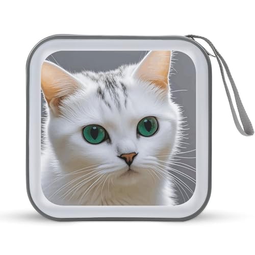 Range CD motif chat blanc mignon pour maison et voyage en plastique