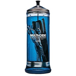 ForPro Multi-Cide Tarro de vidrio alto, para todas las herramientas de peluquería, incluyendo cepillos, peines y tijeras, 37 onzas