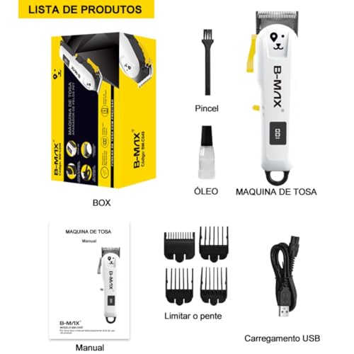 Máquina de Tosa Profissional Silenciosa para Cães e Gatos | Lâminas de Aço Inoxidável | Recarregável