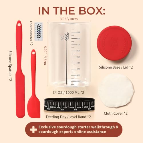 Image of Sourdough Starter Jar Kit,34oz Large Wide Mouth Sour Dough Jar Glass | Sourdough Bread Baking Supplies, Sourdough Tools for Beginners and Pro, Dishwasher-Safe, Borosilicate Glass, 2 Pack
