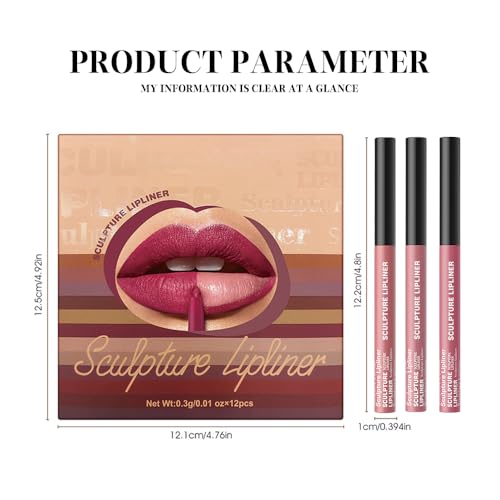 Image of 12 Colors Matte Lip Liner Pencil - Long Lasting Waterproof Lip Liner, Smudge Proof Transfer Proof Lip Pencil, High Pigment Lip Makeup for Defining & Filling Lips (A2-set:03+11+12, 3PCS)