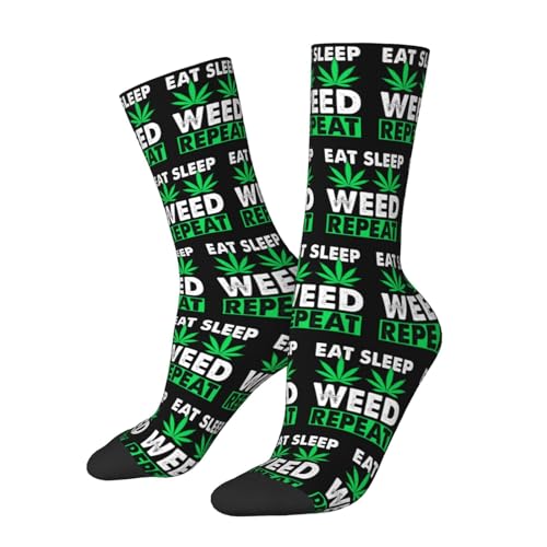 LIFANGMI Eat Sleep Weed Repeat Socks For Women Men Athletic Cushion Crew Socks Wicking Sock