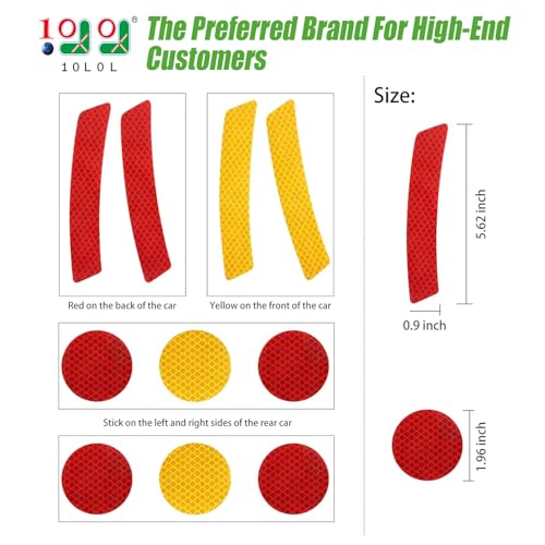 Image of 10L0L Golf Cart Front Rear Side Reflex Reflector Strips, Stick-On Sticker Decals Red Amber - Round