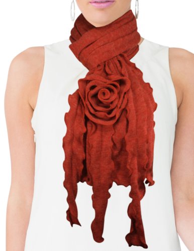 Acrylic Fashion Large Flower Ruffle Knitted Tassel Ends Long Scarf2