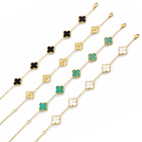 Image of SALVE Clover Anti Tarnish Bracelet for Women Stylish | Stainless Steel Bracelet for Woman | Fashion Jewellery for Women Aesthetic Accessories for Girls Chain Bracelet Gold