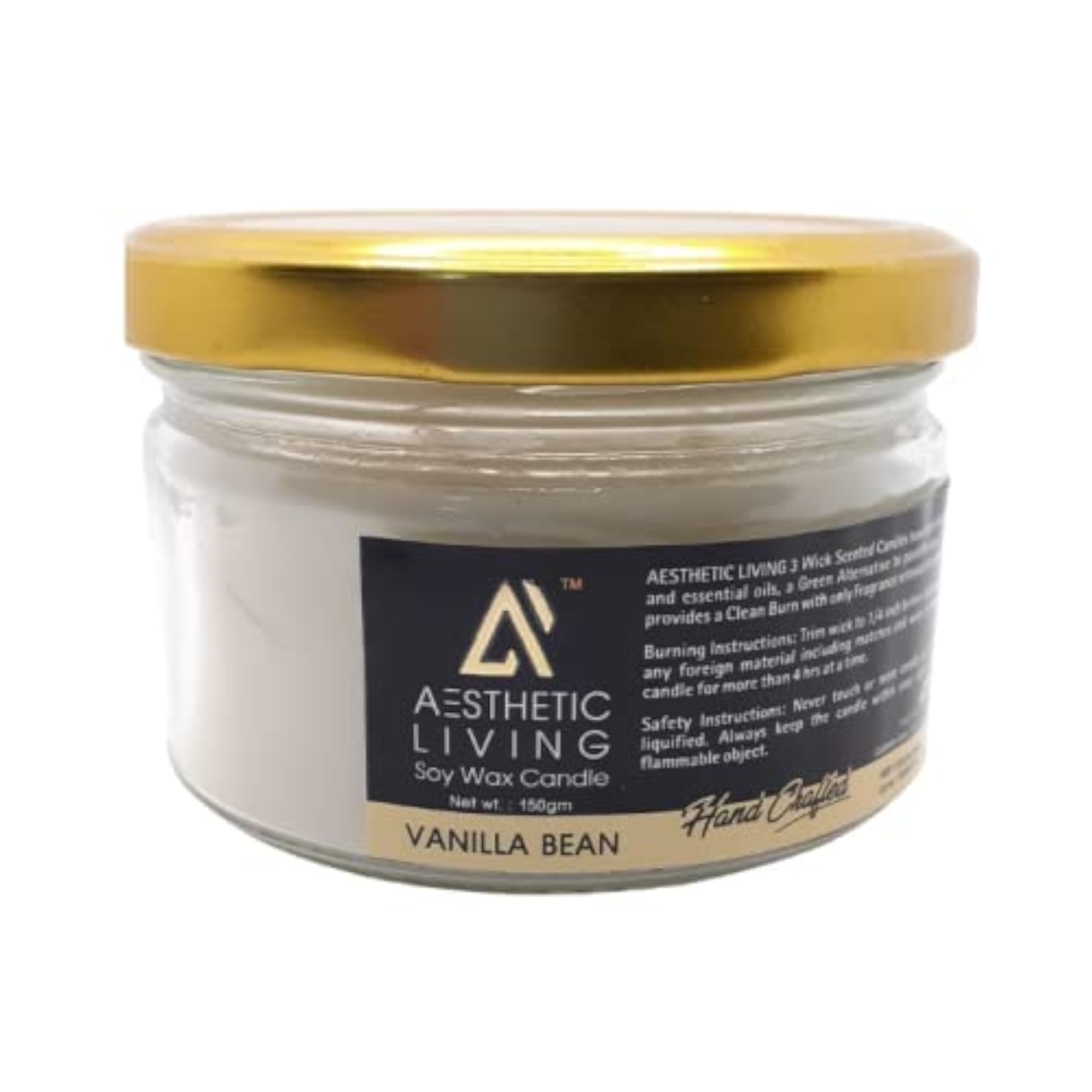 Vanilla Bean 3 Wick Soy Wax Candle, Luxury Home Décor