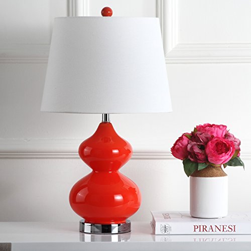 Safavieh Lighting Collection Eva Modern Contemporary Blood Orange Double Gourd Glass 24-Inch Bedroom Living Room Home Office Desk Nightstand Table Lamp Set Of 2 (Led Bulbs Included) #TOP5