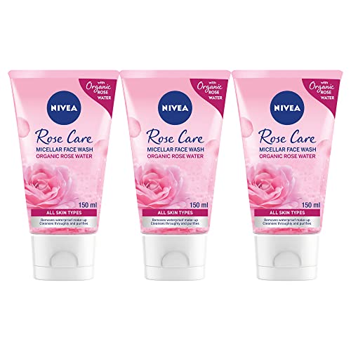 NIVEA Face Wash Micellar Rose Care with Organic Rose All Skin Types 3x150ml pink