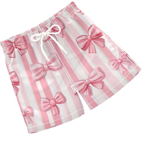 Pigsaly Boys Swim Trunks Coquette Striped Pink Bows Ribbon Boys Board Shorts Swimsuit Swimwear Summer Bathing Suit 2T
