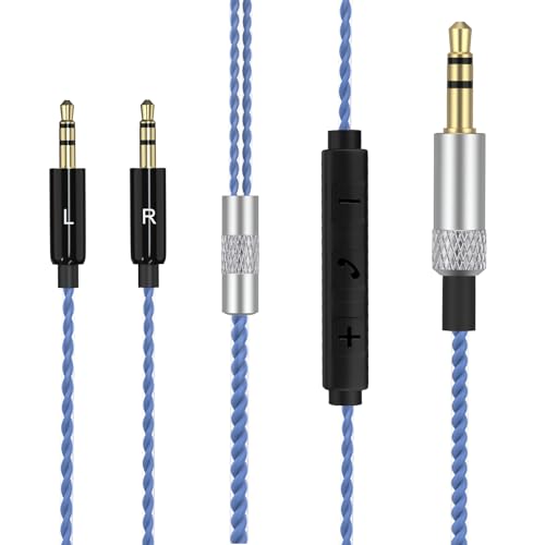 Replacement Audio Cable Cord Compatible with Sol Republic Master Tracks HD V8, V10, V12, X3 Headphone, 24K Gold Plated Connectors, Braided Cable (Blue, Inline Mic Remote Control, 4FT)