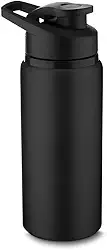 Garrafa de Água em Alumínio, 600ml, Tampa Rosqueável, Bico Vedado, Alça para Transporte, Design Moderno, Cilíndrica, Cores Variadas, para Treinos e Passeios (Preto)