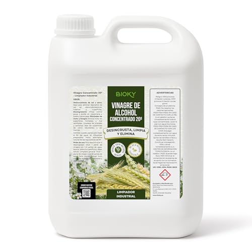 Bioky® Vinagre Concentrado al 20% - 5L – Origen Natural de Alcohol de Cereal – Sin Residuo - Acción Limpiador Profundo - Elimina Moho y Hongos (5L)