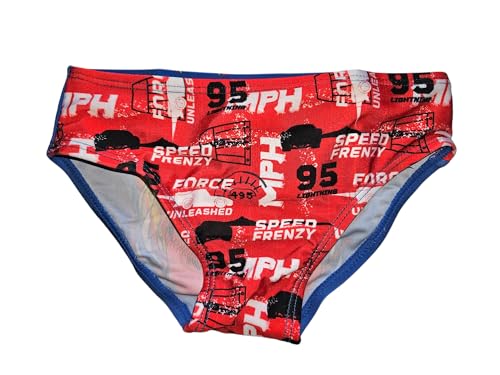 Bañador slip niño Cars Disney Pixar 2-7 años | Disfraz de playa y piscina Rayo McQueen | Disfraz íntimo de playa oficial para niños | Braga de playa para niño con estampado colorido, rojo, 7 años