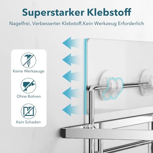 Saffruff Estantería de Ducha Sin Taladro - 2 Piezas Organizador de Baño - Accesorios de Baño Montaje en Pared - Plata - imagen 5