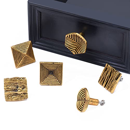 Indian Shelf Golden Aluminum Cabinet Knobs- Dresser Knobs 6 Pack- Drawer Pulls- Vintage Knobs- Decorative Knobs- Multi Drawer Knobs- Kitchen Cabinet Knobs- Multi Cabinet Pulls- Door Handles 1.5" #TOP3