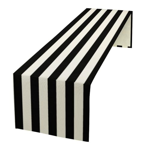 Black and White Striped Table Runner, Modern Stripes Pattern Elegant Cotton Canvas Kitchen Dinner Runner for Indoor Home Living Room Party Dining Table Decoration 13"x108"