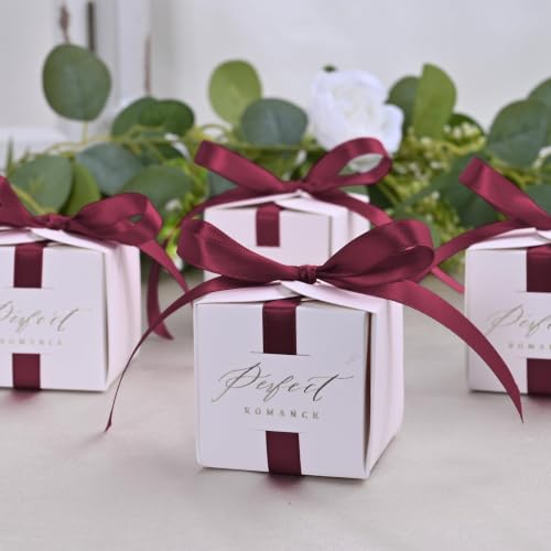 Image of Double Face Burgundy Satin Ribbon 1 /2 inch X 50 Yards Polyester Wine Red Ribbon for Gift Wrapping Very Suitable for Weddings Party Invitation Decorations and More
