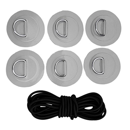 Inzopo Stand Up Paddleboard SUP Bungee Deck Rigging Kit Heavy Duty 6Pcs D-ring Pad Patch Deck Attachment Kit Accessories Grey