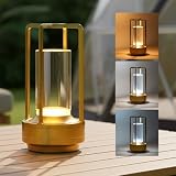 Luminária Abajur de Mesa LED Touch Sem Fio Portátil, Recarregável e Dimerizável, 3 Cores de Luz (Quente, Neutra, Fria)– Ideal para Quarto, Uso Externo, Camping, Pátio, e Sala de Estar Ouro