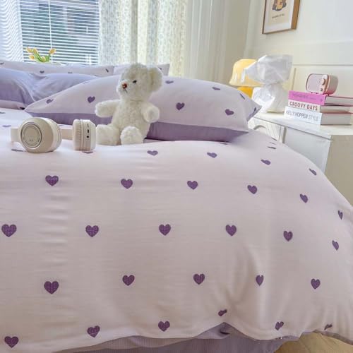 Image of Nayoroom Purple Heart Duvet Cover Queen Size Cute Hearts Coquette Bedding Set Kids Girls Heart-Shaped Comforter Cover with Zipper Closure Soft Breathable Microfiber