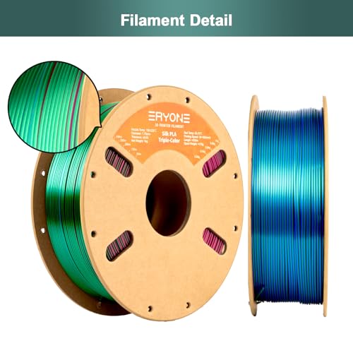 Image of ERYONE Silk Tri Color PLA Filament 3D Printer 1.75mm + /- 0.03mm, Multicolor Filament Tricolor PLA Bundle 2KG Cardboard Spool, Red Blue Green