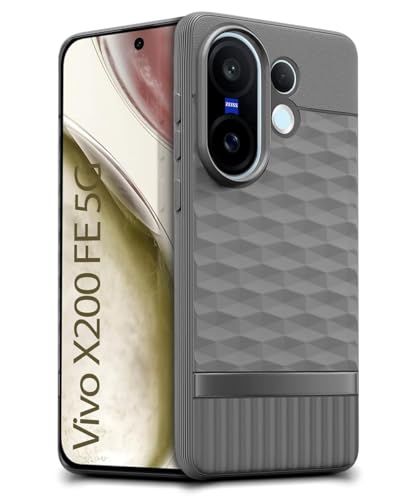 Image of WOW IMAGINE Back Cover for Vivo X200 FE 5G with Hexa Cube Design | Ultra Slim Soft Rubberised Case | Inner Velvet Fabric | Matte Silicone Flexible Mobile Case | Camera Protection - Grey