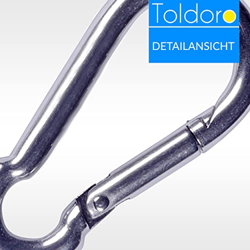 Toldoro 5X Edelstahl Karabiner 5x50mm Rostfrei - NIRO AISI 316 V4A / Karabinerhaken Klein für Schlüsselanhänger, Blumenampel, Hundeleine/Feuerwehrkarabiner/Karabiner Set