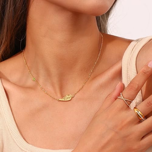 Gold Angel Wings Necklace Sympathy Gifts for Loss of Loved One 1-12 Birthstone Necklace for Women Guardian Angel Memorial Condolences Remembrance Comforting Spiritual Inspirational Jewelry4