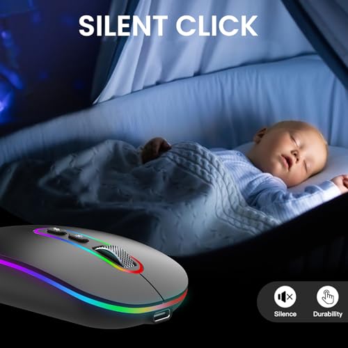 cimetech Dual Mode (BT 5.1+2.4G) Wireless Mouse for Laptop, 1200 DPI Portable Lightweight Rechargeable Mouse with LED Lights, Compatible with Mac... - Image 5