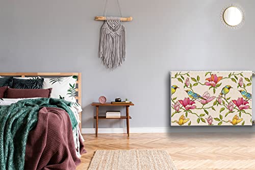 Cache radiateur magnétique 90x60 cm rose avec motifs fleurs et oiseaux - 5