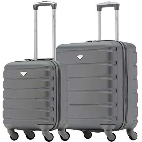 Flight Knight Suitcase Set of 2 Lightweight 4 Wheel ABS Hard Case Cabin Carry On Hand Luggage - easyJet Maximum Size for Overhead Cabin & Under Seat Carry-On - 45x36x20cm & 56x45x25cm