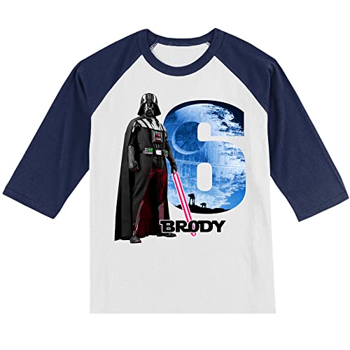 Personalized Star Battles Super Hero Birthday Shirt | Personalized with Name and Age | Unisex 3/4 Sleeve Raglan T-Shirt