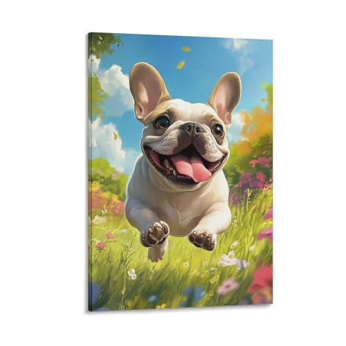 Tableau bulldog français peinture sur toile idée cadeau déco maison