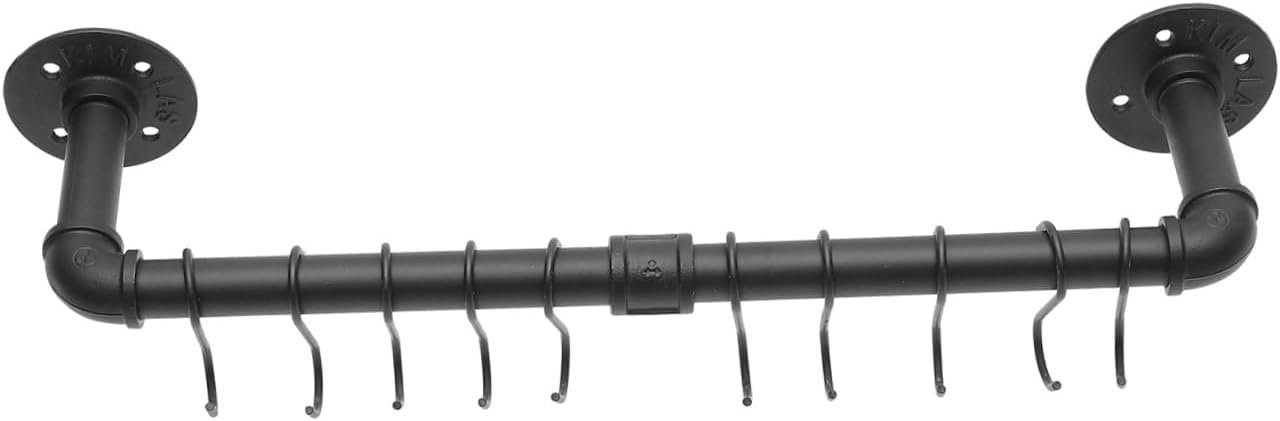 Kichvoe Pot Pan Organizer Wall Mounted Rack with Hooks, Industrial Metal Kitchen Hanging Pot Rack 13x60cm, Space-saving Storage Solution for Cookware and Utensils