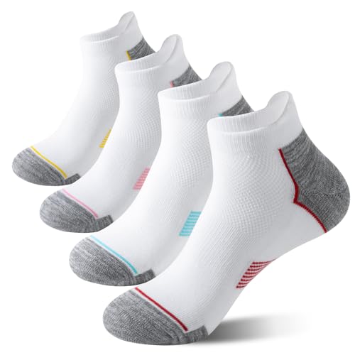4 Pairs Womens Ankle Socks with Arch Support, Mesh Athletic Short Socks, Running Socks with Pull Tab Design