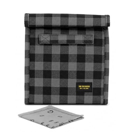 2nd Childhood Insulated Lunch Bag for Men, Durable & Reusable, Plaid Grey