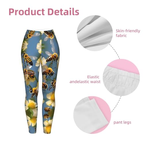 Leggings de compresión suave para mujer con estampado de flores y abejas de miel 6