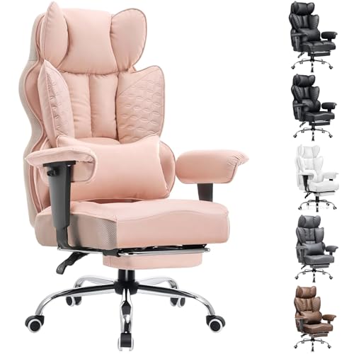 COMHOMA Big and Tall Office Chair 400LBS Wide Ergonomic Gaming Chair with Deluxe Embossing Designed Leather with Foot Rest,150°Reclining Adjustable Armrests Pocket Spring Back Support and Pillow