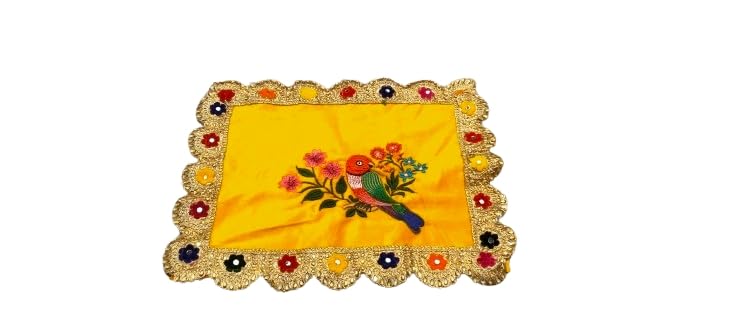 Shree adodhya (16×13 inch) laddu gopal ji velvet Pooja aasan with parrot embroidery, mat for god idol setting, Puja Mandir table and temple shelf (pack of 1)-image-35